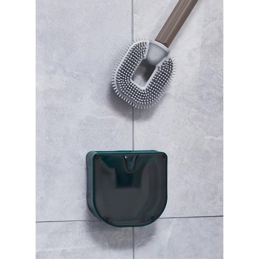 Perie de Toaleta, Flippy, cu Recipient pentru Detergent, din Plastic+TPR, Montare fara Perforare, 40 x 9 cm, Verde [4]