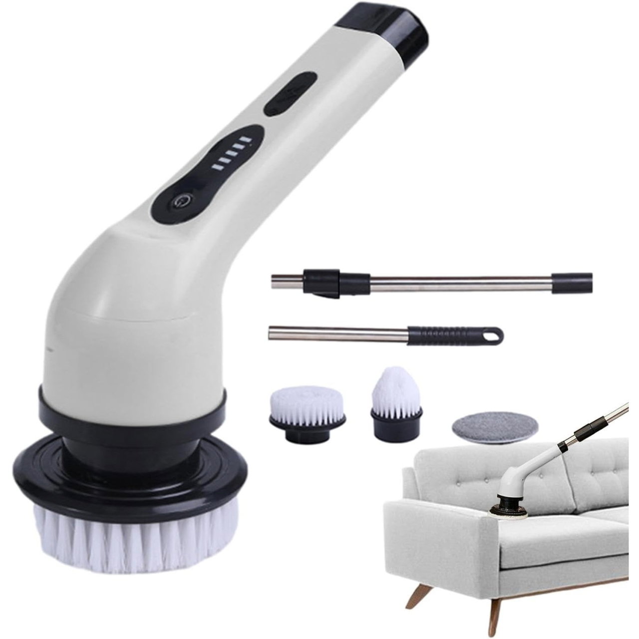 Perie Electrica de Curatare, Flippy, pentru Gresie, Baie, Bucatarie, 25x20x9.5 cm, cu 9 Capete, Maner Extensibil Detasabil 84-127cm, Incarcare USB-Type C, Rotire 360 de Grade, 3000 mAh, Culoare: Alb [5]