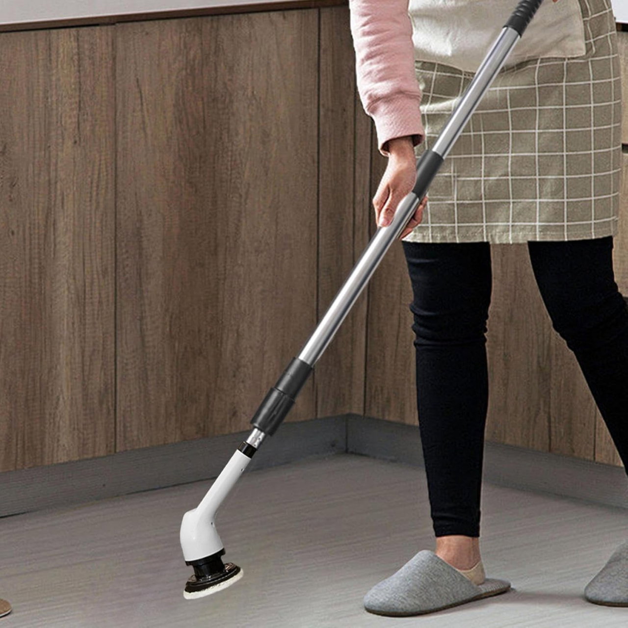 Perie Electrica de Curatare, Flippy, pentru Gresie, Baie, Bucatarie, 25x20x9.5 cm, cu 9 Capete, Maner Extensibil Detasabil 84-127cm, Incarcare USB-Type C, Rotire 360 de Grade, 3000 mAh, Culoare: Alb [3]