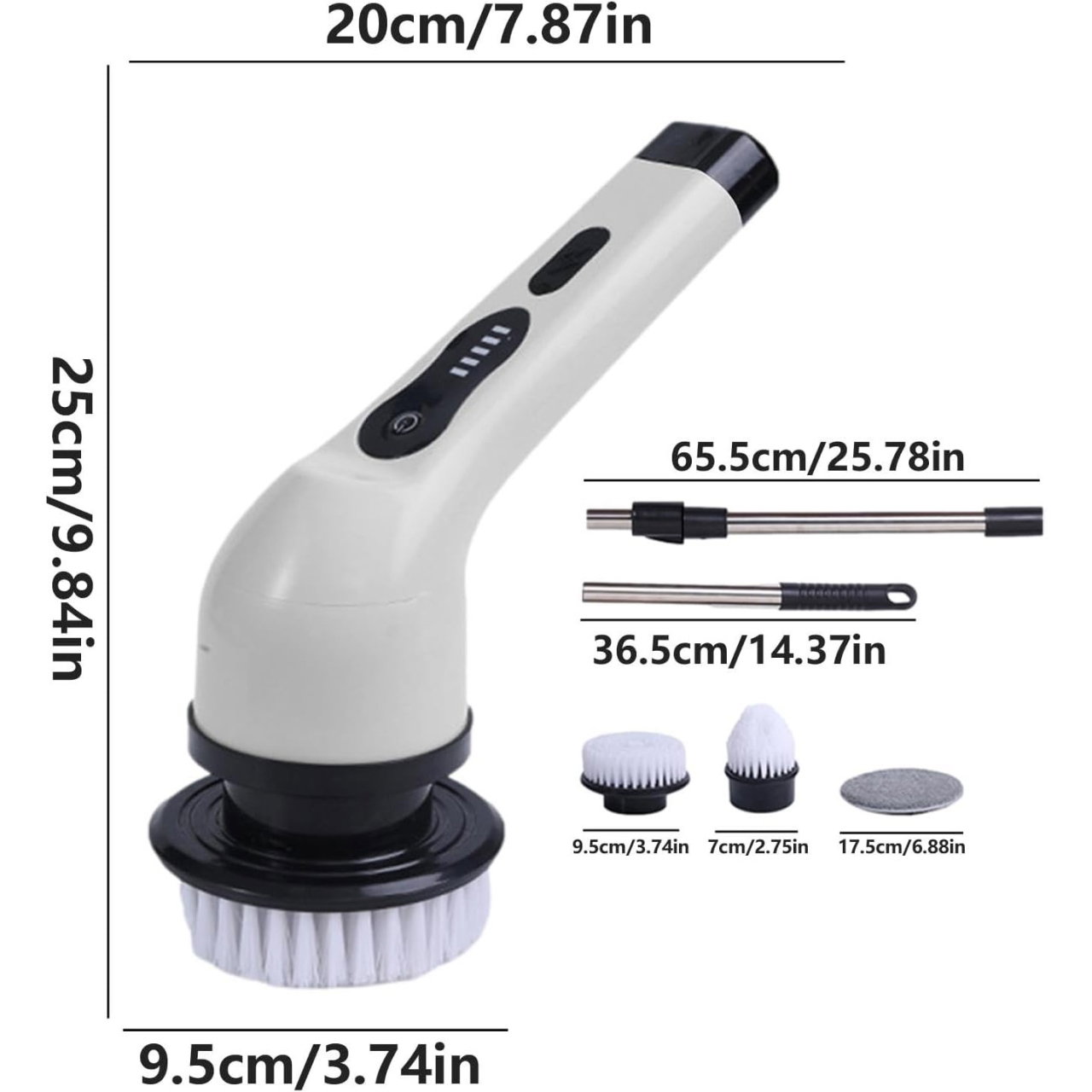 Perie Electrica de Curatare, Flippy, pentru Gresie, Baie, Bucatarie, 25x20x9.5 cm, cu 9 Capete, Maner Extensibil Detasabil 84-127cm, Incarcare USB-Type C, Rotire 360 de Grade, 3000 mAh, Culoare: Alb [7]