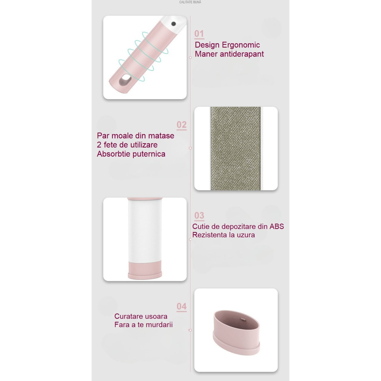 Perie Electrostatica, Flippy, Pentru Curatarea Parului/Scamelor de pe Haine si Tapiterii, 2 Fete, Autocuratare, 31 x 8.5 cm, Roz [6]