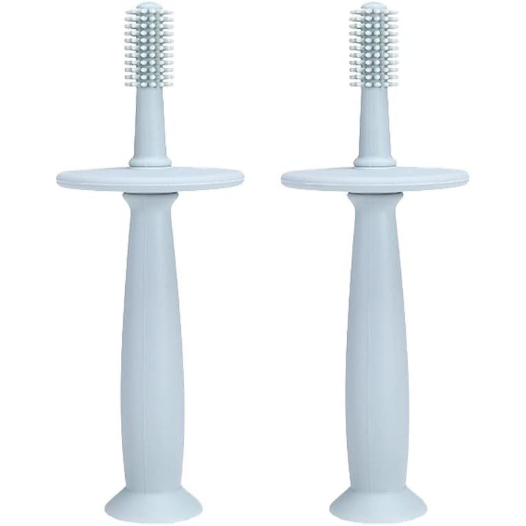 Periuta de Dinti din Silicon pentru Bebelusi, Flippy, fara BPA, 360 Grade, Bariera Anti-Inghitire, Maner Ergonomic, 12.5 x 15 cm, Albastru [2]