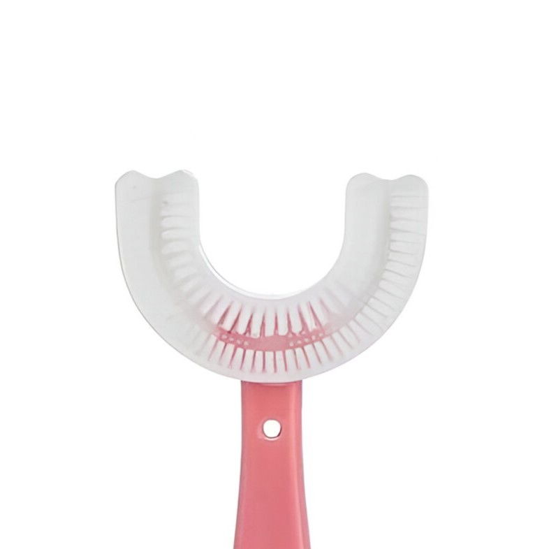 Periuta de Dinti in Forma de U, Flippy, pentru Copii 6-12 ani, Peri Moi, 12 cm, Model Inima, Culoare Roz [2]