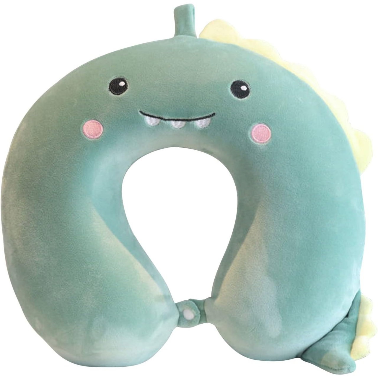 Perna de Calatorie in Forma de U, Flippy, Pentru Gat si Cap, Umplutura din Spuma cu Memorie, 30x30 cm, Model Dinozaur, Accesoriu de Voiaj, Birou, Masina, Sistem Prindere Capse, Verde [1]
