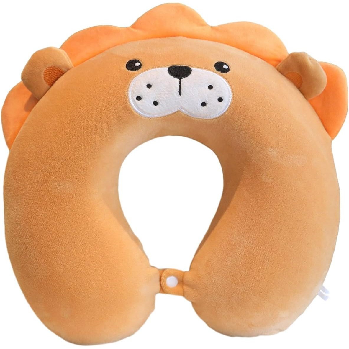 Perna de Calatorie in Forma de U, Flippy, Pentru Gat si Cap, Umplutura din Spuma cu Memorie, 30x30 cm, Model Leu, Accesoriu de Voiaj, Birou, Masina, Sistem Prindere Capse, Maro [1]