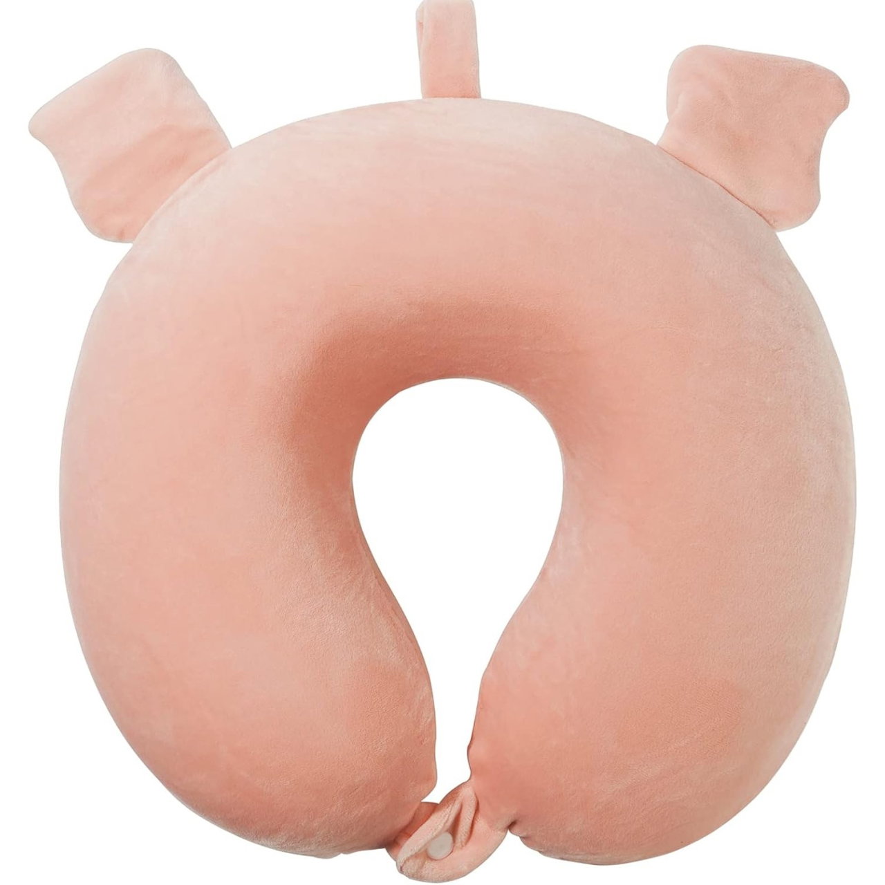 Perna de Calatorie in Forma de U, Flippy, Pentru Gat si Cap, Umplutura din Spuma cu Memorie, 30x30 cm, Model Purcelus, Accesoriu de Voiaj, Birou, Masina, Sistem Prindere Capse, Alb-Roz [3]