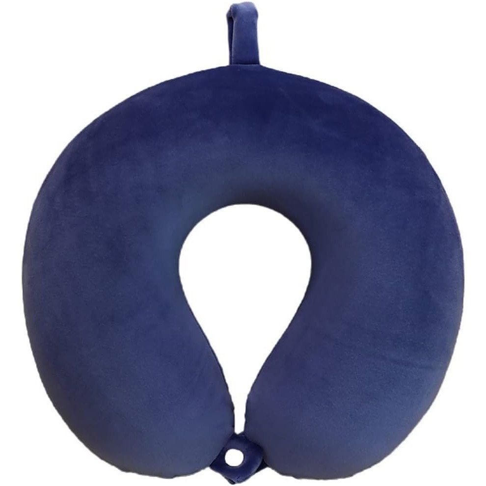 Perna de Calatorie in Forma de U, Flippy, Pentru Gat si Cap, Umplutura din Spuma cu Memorie, 30x30 cm, Sistem Prindere Capse, Cutie de Depozitare, Albastru Marin [4]
