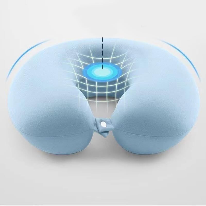 Perna de Calatorie in Forma de U, Flippy, Pentru Gat si Cap, Umplutura din Spuma cu Memorie, 30x30 cm, Sistem Prindere Capse, Cutie de Depozitare, Bleu [3]