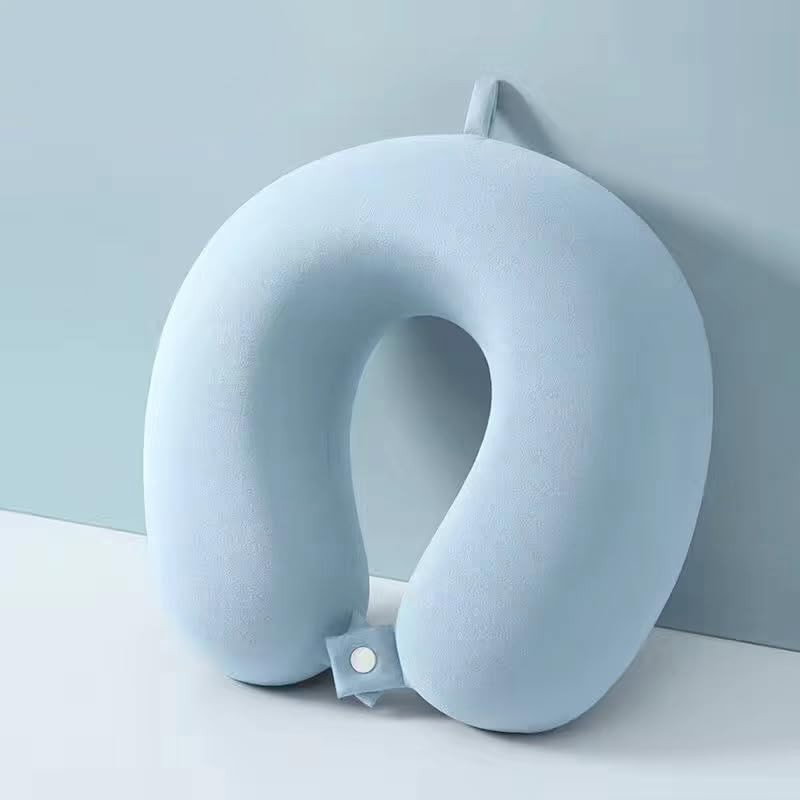 Perna de Calatorie in Forma de U, Flippy, Pentru Gat si Cap, Umplutura din Spuma cu Memorie, 30x30 cm, Sistem Prindere Capse, Cutie de Depozitare, Bleu [5]