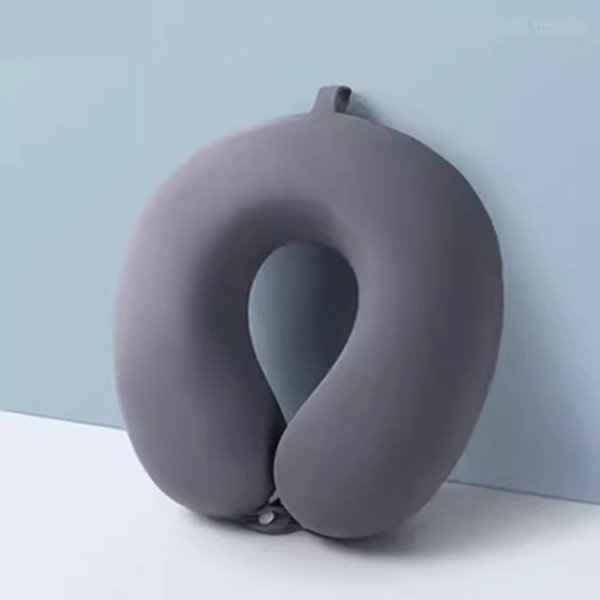 Perna de Calatorie in Forma de U, Flippy, Pentru Gat si Cap, Umplutura din Spuma cu Memorie, 30x30 cm, Sistem Prindere Capse, Cutie de Depozitare, Gri [4]