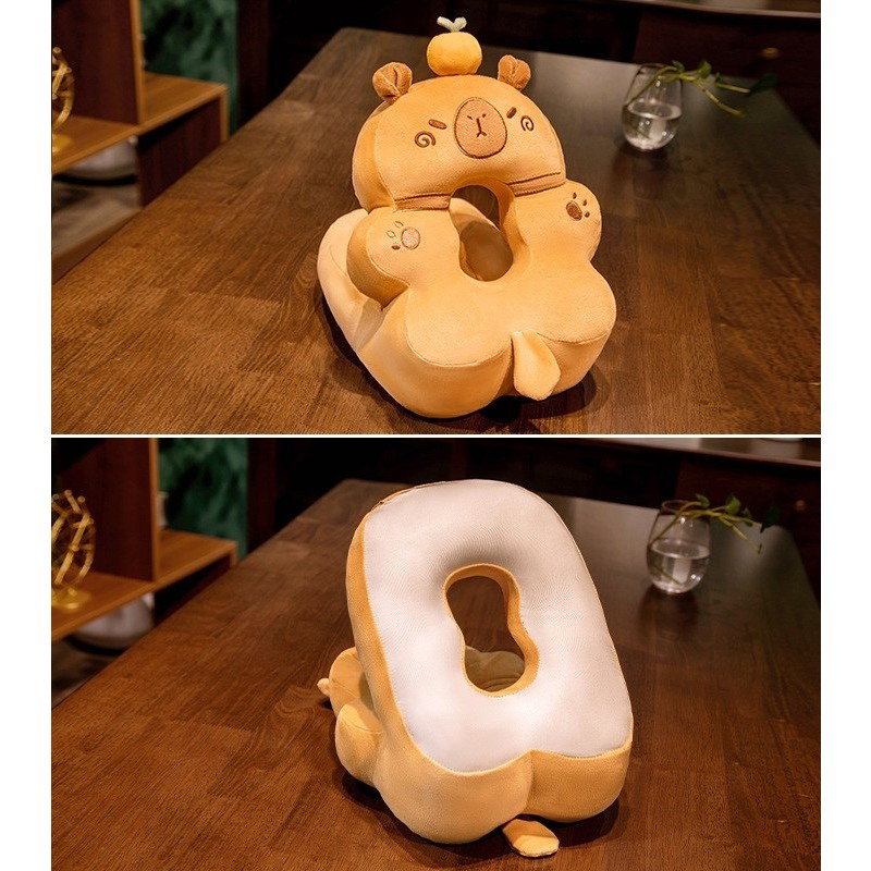 Perna din Spuma, Flippy, pentru Birou, Calatorii, Model Capybara, Lavabila, Umplutura de Bumbac, Spatiu Cap in Forma de 8, 30x35x30 cm, Portocaliu [2]