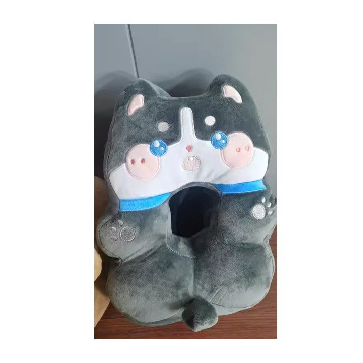 Perna din Spuma, Flippy, pentru Birou, Calatorii, Model Husky, Lavabila, Umplutura de Bumbac, Spatiu Cap in Forma de 8, 30x35x30 cm, Gri [5]