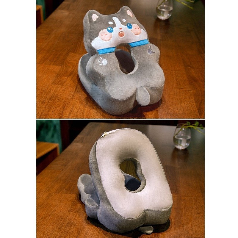 Perna din Spuma, Flippy, pentru Birou, Calatorii, Model Husky, Lavabila, Umplutura de Bumbac, Spatiu Cap in Forma de 8, 30x35x30 cm, Gri [4]