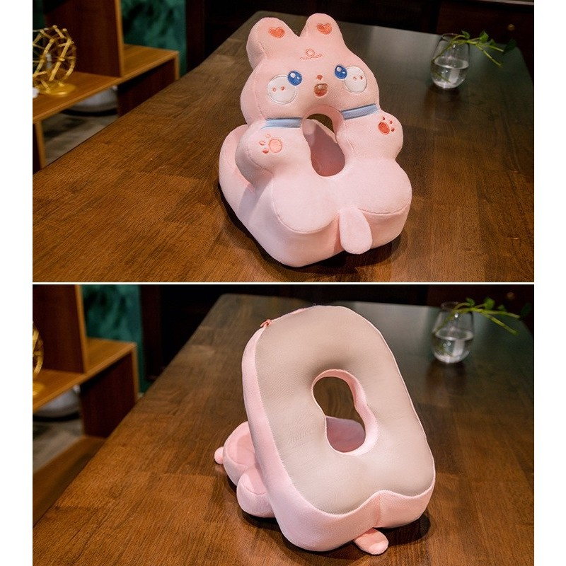 Perna din Spuma, Flippy, pentru Birou, Calatorii, Model Iepure, Lavabila, Umplutura de Bumbac, Spatiu Cap in Forma de 8, 30x35x30 cm, Roz [4]