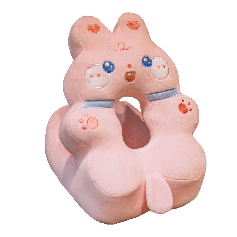 Perna din Spuma, Flippy, pentru Birou, Calatorii, Model Iepure, Lavabila, Umplutura de Bumbac, Spatiu Cap in Forma de 8, 30x35x30 cm, Roz [1]