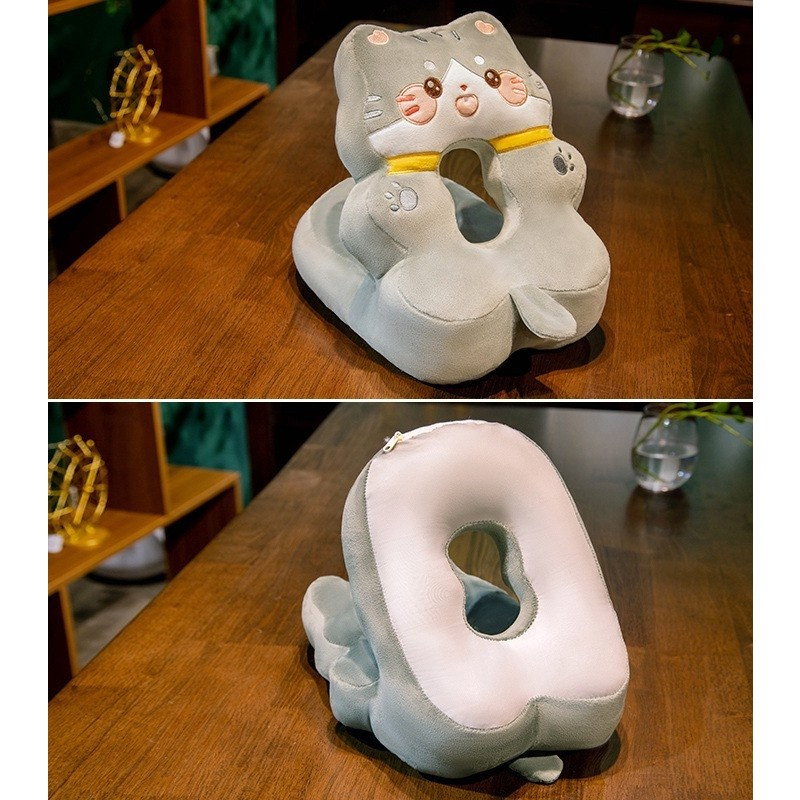 Perna din Spuma, Flippy, pentru Birou, Calatorii, Model Pisica, Lavabila, Umplutura de Bumbac, Spatiu Cap in Forma de 8, 30x35x30 cm, Gri [3]