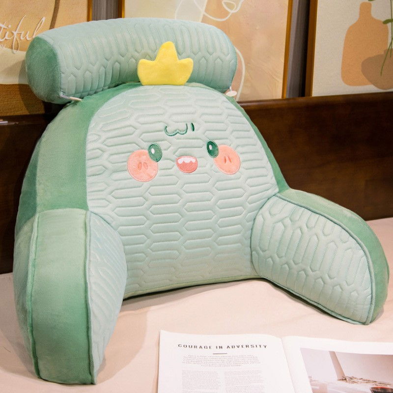 Perna Multifunctionala, Flippy, Spatar pentru Pat, Protectie Lombara, Marime Medie, 60 x 40 cm, din Latex, Model Dinozaur, Verde [1]