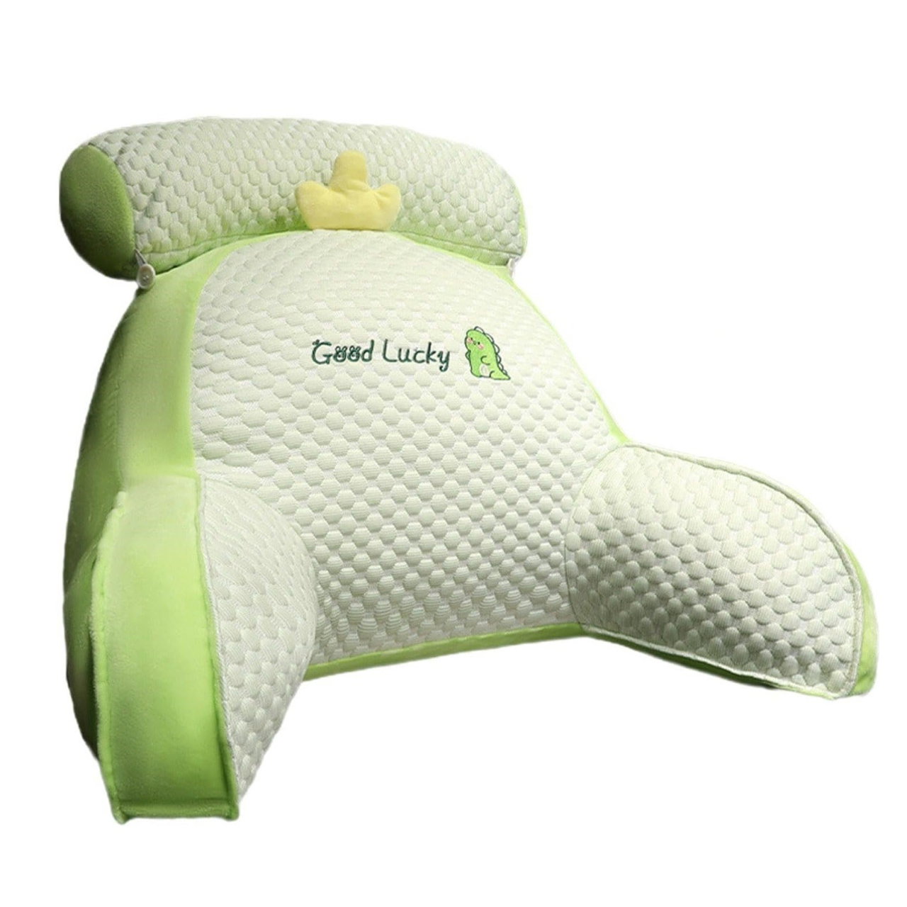 Perna Multifunctionala, Flippy, Spatar pentru Pat, Protectie Lombara, Marime Medie, 60 x 40 cm, din Plus, Model Dinozaur, Verde [1]