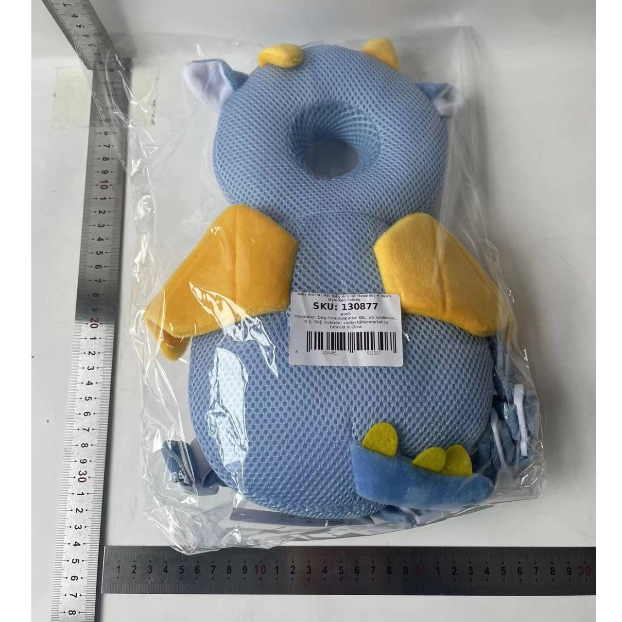 Perna tip Rucsac pentru Protectia Capului, Flippy, Tetiera tip Dragon, pentru Bebelusi, Design tip Plasa, 33x6x19 cm, 180 g, Albastru [8]