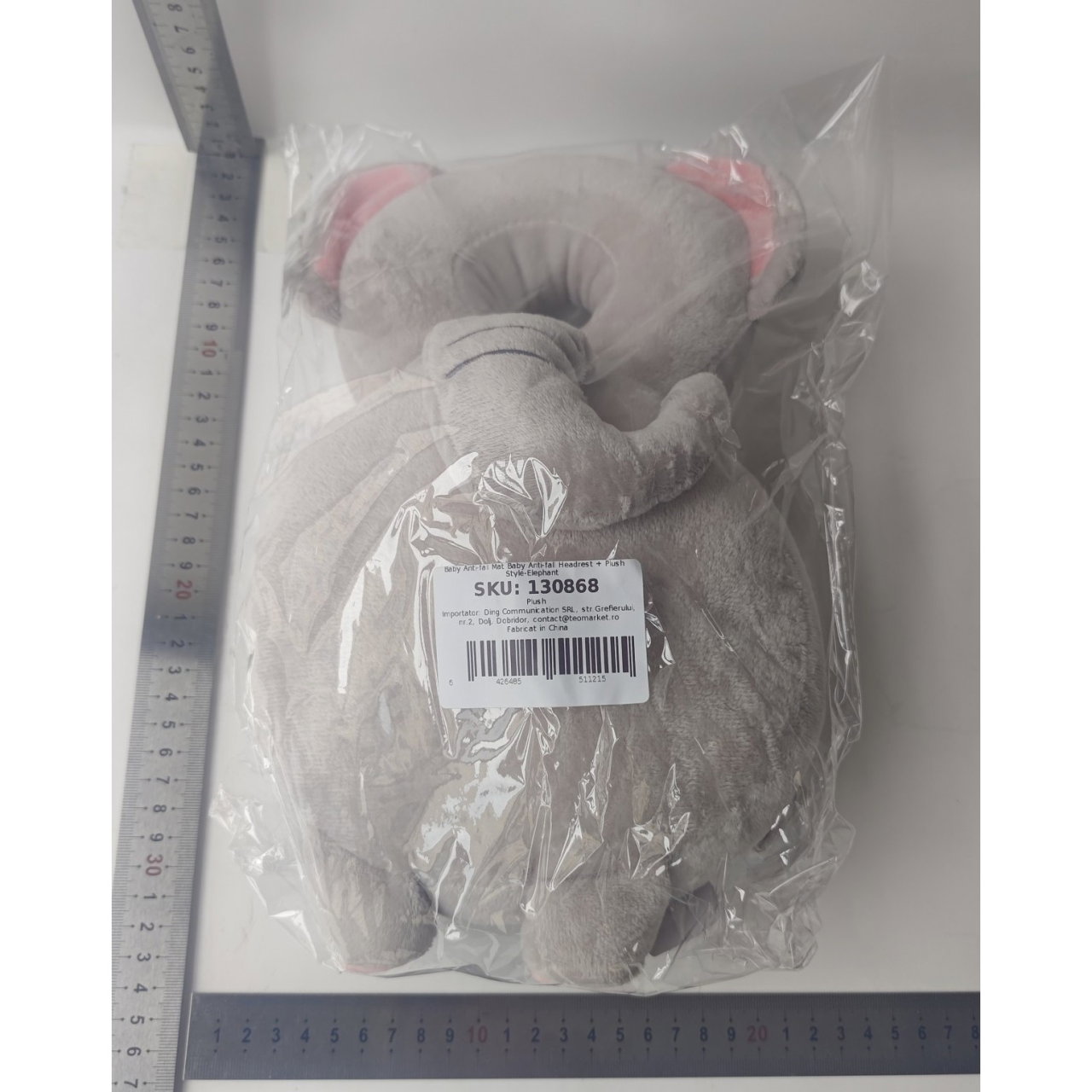 Perna tip Rucsac pentru Protectia Capului, Flippy, Tetiera tip Elefant de Plus, pentru Bebelusi, 33x6x19 cm, 180 g, Gri [4]