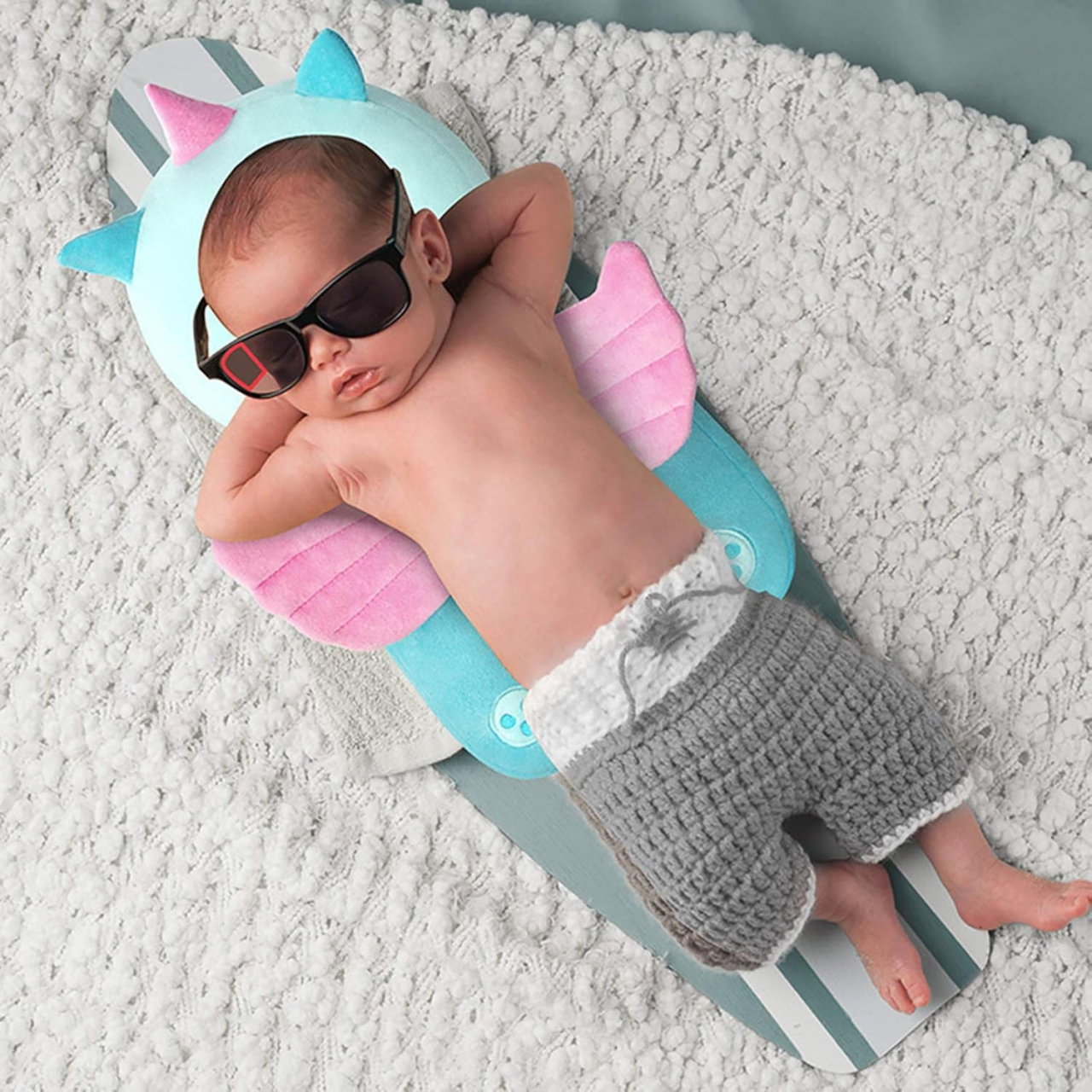 Perna tip Rucsac pentru Protectia Capului, Flippy, Tetiera tip Unicorn, pentru Bebelusi, Design tip Plasa, 33x6x19 cm, 180 g, Albastru [4]