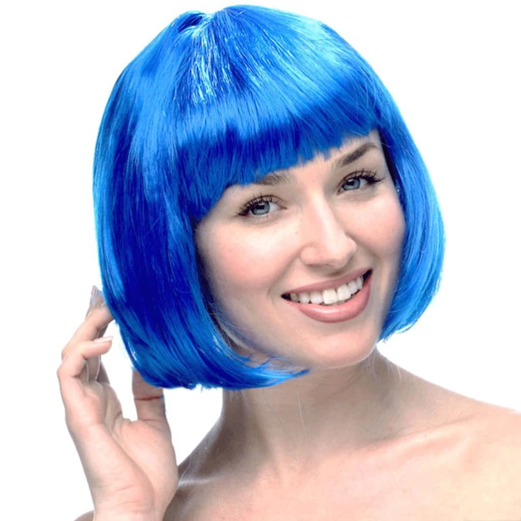 Peruca Cosplay, Flippy, Tunsoare Bob cu Breton, pentru Carnaval, Halloween, Petreceri Tematice, din PET, Marime Universala, Albastru [1]
