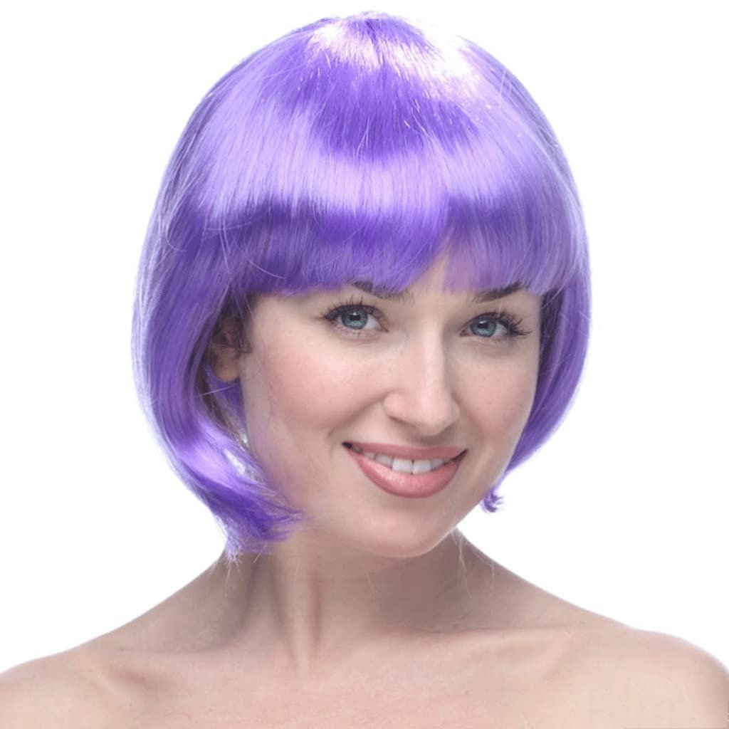 Peruca Cosplay, Flippy, Tunsoare Bob cu Breton, pentru Carnaval, Halloween, Petreceri Tematice, din PET, Marime Universala, Mov [1]