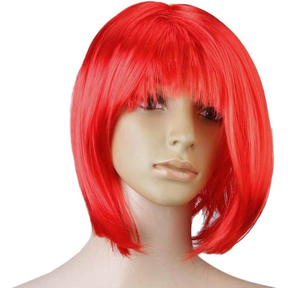 Peruca Cosplay, Flippy, Tunsoare Bob cu Breton, pentru Carnaval, Halloween, Petreceri Tematice, din PET, Marime Universala, Rosu [1]