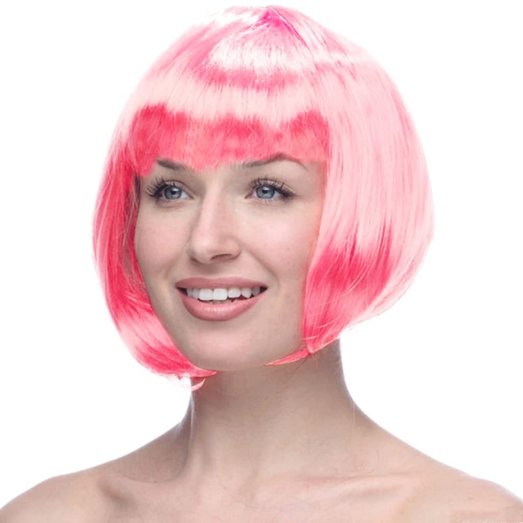 Peruca Cosplay, Flippy, Tunsoare Bob cu Breton, pentru Carnaval, Halloween, Petreceri Tematice, din PET, Marime Universala, Roz Deschis [1]