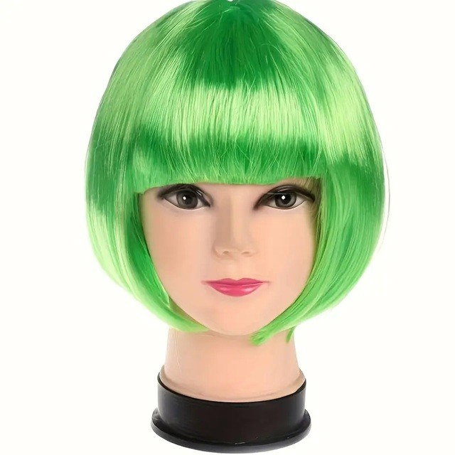 Peruca Cosplay, Flippy, Tunsoare Bob cu Breton, pentru Carnaval, Halloween, Petreceri Tematice, din PET, Marime Universala, Verde [3]