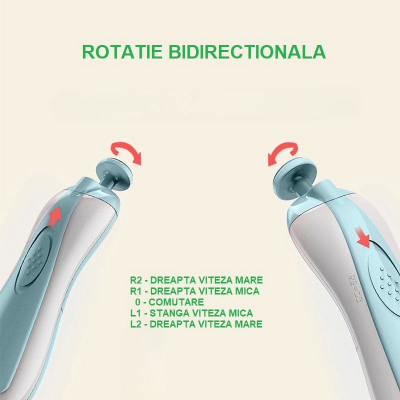Pila Electrica Unghii pentru Bebelusi, Flippy, 6 Piese, 15 x 4.5 x 3 cm, Silentios, 0-3 Ani, 4 Trepte de Viteza, Albastru [9]