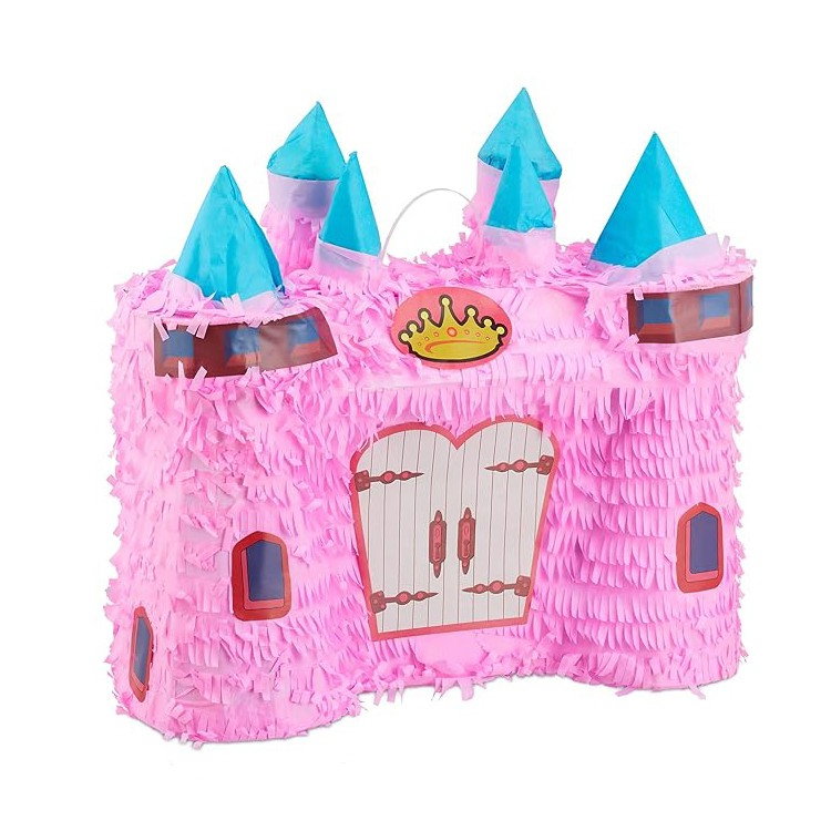Pinata Castel Printesa pentru Petrecere, Flippy, din Hartie Creponata si Carton, Pinata pentru Petreceri, 40 x 37 x 15 cm, Roz deschis [1]