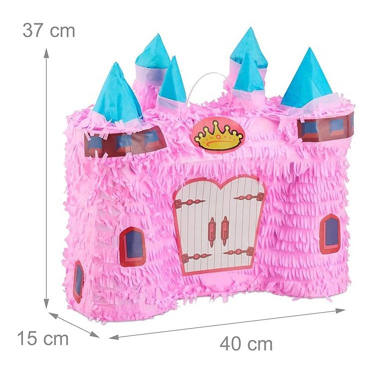 Pinata Castel Printesa pentru Petrecere, Flippy, din Hartie Creponata si Carton, Pinata pentru Petreceri, 40 x 37 x 15 cm, Roz deschis [7]