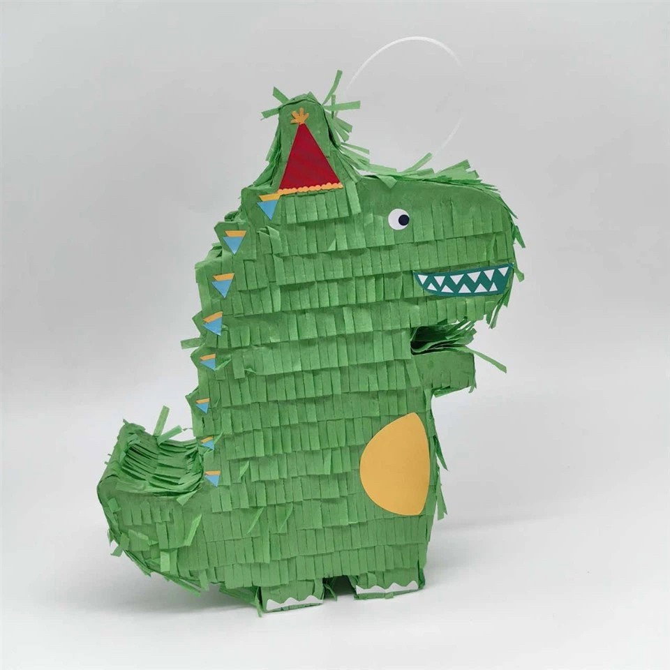 Pinata Dinozaur pentru Petrecere, Flippy, Detalii Argintii, din Hartie si Carton, Pinata pentru Copii, 25 x 7 x 27 cm, Verde [2]