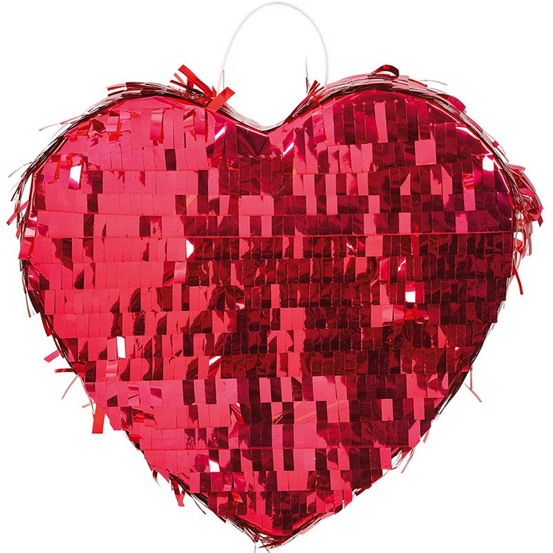 Pinata Inima pentru Petrecere, Flippy, Detalii cu Sclipici, din Hartie si Carton, Pinata pentru Copii, 18 x 18 x 10 cm, Rosu metalizat [1]