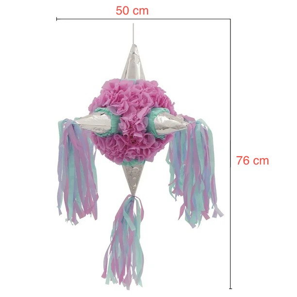 Pinata Rotunda pentru Petrecere, Flippy, Detalii Argintii, din Hartie si Carton, Pinata pentru Copii, 76 x 50 x 50 cm, Roz [2]