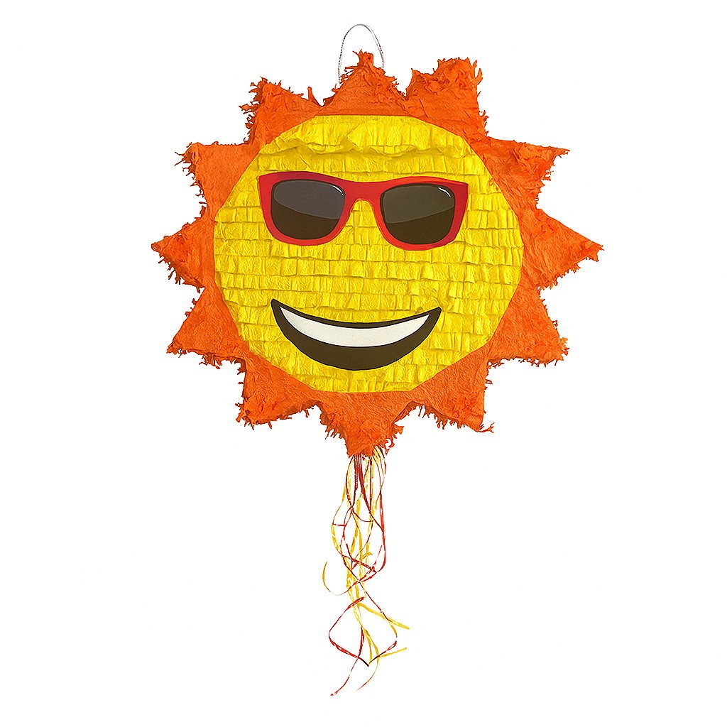 Pinata Soare cu Ochelari Sun pentru Petrecere, Flippy, din Hartie Creponata si Carton, Pinata pentru Petreceri, 40 x 40 x 7 cm, Galben Rosu [2]