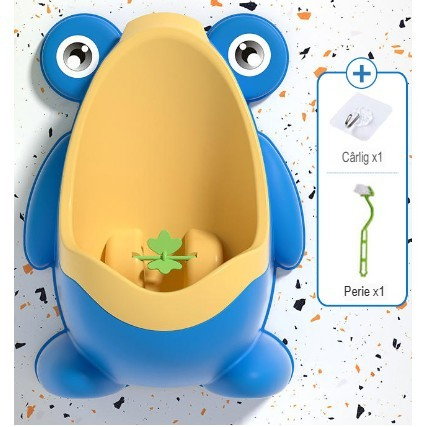 Pisoar pentru Baieti, Flippy, 0-8 Ani, in Forma de Broasca, Perie Inclusa, Montare pe Perete, Carlig Autoadeziv Inclus, 29 x 22.5 cm, Albastru [5]