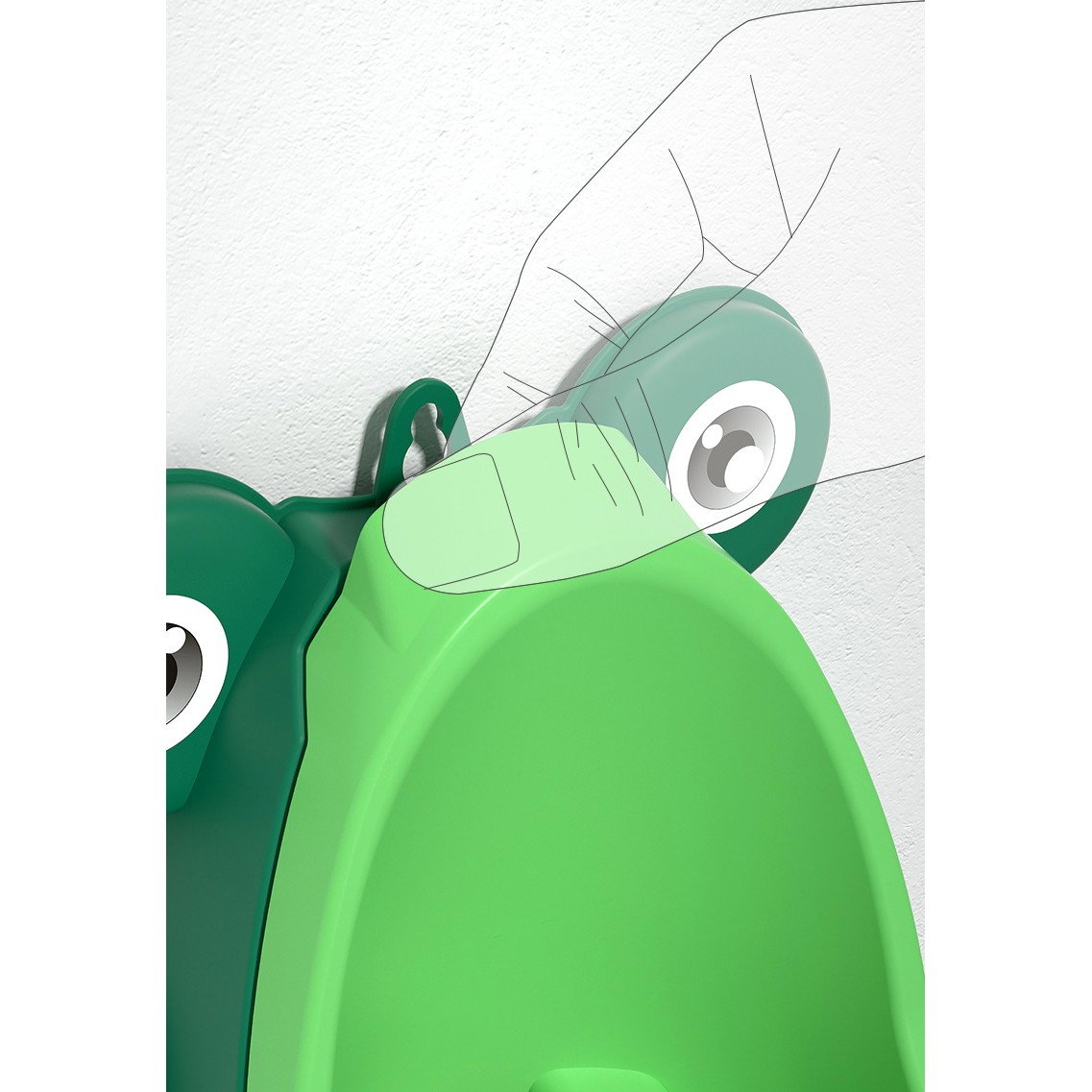 Pisoar pentru Baieti, Flippy, 0-8 Ani, in Forma de Broasca, Perie Inclusa, Montare pe Perete, Carlig Autoadeziv Inclus, 29 x 22.5 cm, Verde [7]