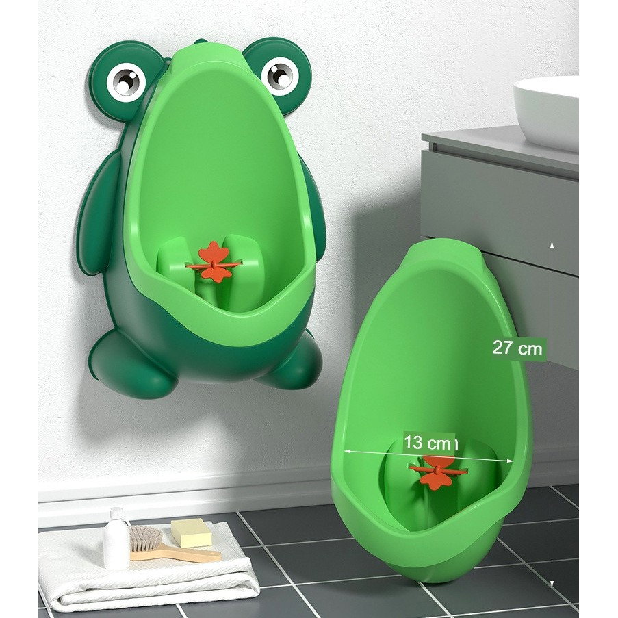 Pisoar pentru Baieti, Flippy, 0-8 Ani, in Forma de Broasca, Perie Inclusa, Montare pe Perete, Carlig Autoadeziv Inclus, 29 x 22.5 cm, Verde [5]