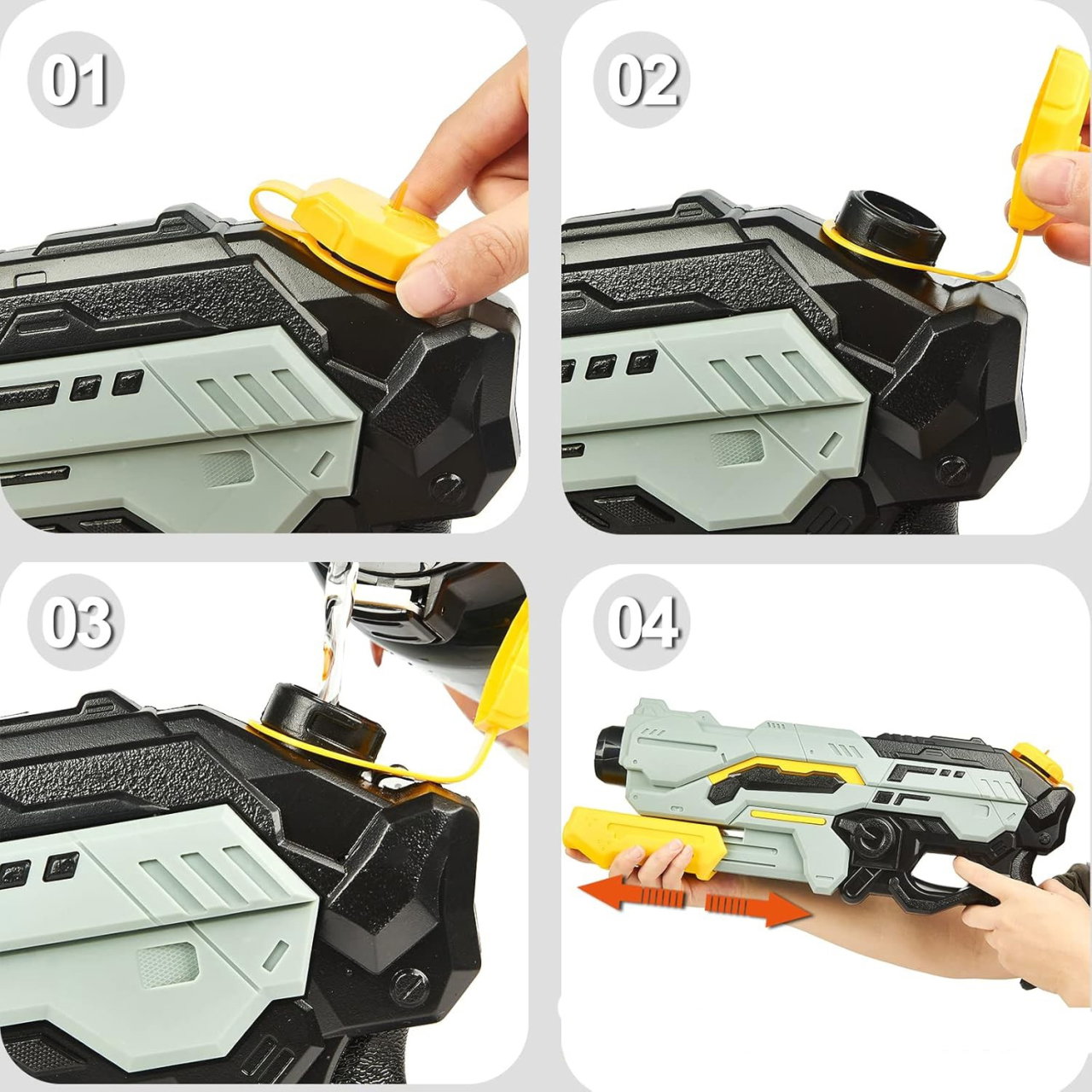 Pistol cu Apa de Inalta Presiune pentru Copii, Flippy, Jucarie Pistol cu Apa, Capacitate 1.5 L, 43 x 20 x 4 cm, Petrecerile de Vara, 4-12 Ani, Negru Gri [8]