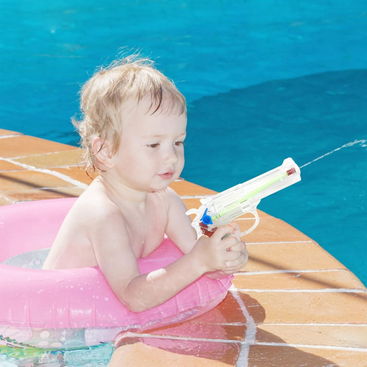 Pistol cu Apa, Flippy, pentru Copii, din Plastic, 16 x 5 x 2 cm, Transparent/Albastru [5]