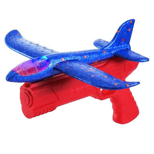 Pistol cu Lansator de Avion, Flippy, din Polistiren+Plastic, +3 Ani, Avion 38 cm, Lansare 10 m, cu Lumini si Roti, Rosu/Albastru [3]