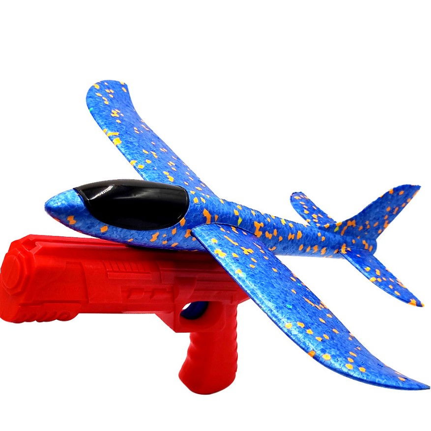 Pistol cu Lansator de Avion, Flippy, din Polistiren+Plastic, +3 Ani, Avion 38 cm, Lansare 10 m, Rosu/Albastru [1]