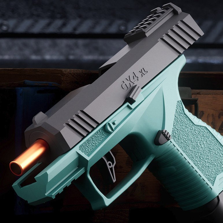 Pistol de jucarie GX4 cu Ejectie, Flippy, de Explozie de buzunar, Makara BLOWBACK, Gloante Moi pentru Copii, 15 x 13 x 3.5 cm, Negru Verde [5]