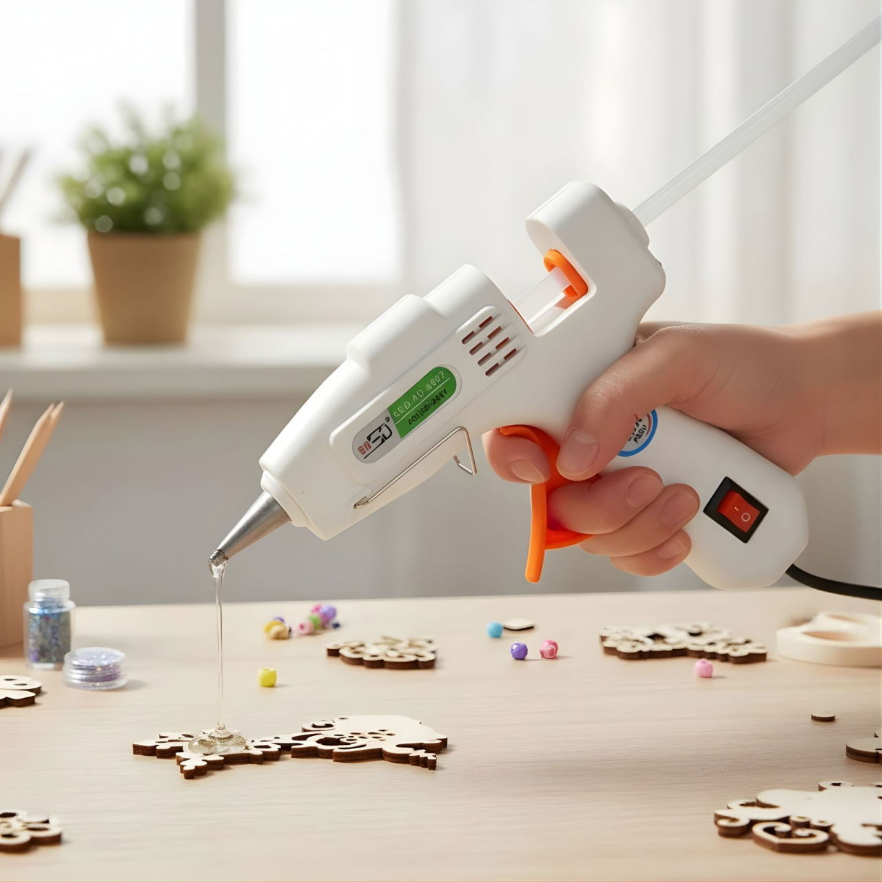 Pistol de Lipit cu Silicon la cald, Flippy, 20 W, pentru Batoane 7 mm, Duza din Aluminiu Anti-picurare, Incalzire Rapida, pentru Bricolaj, Artizanat și Reparatii, Alb [5]