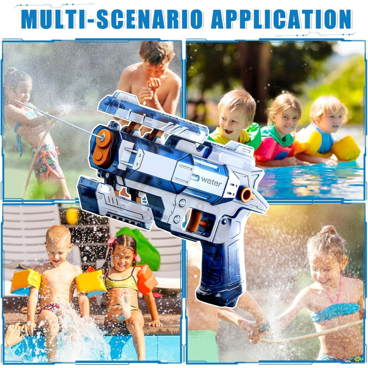 Pistol Manual cu Apa, Flippy, Jucarie Pistol cu Apa Sigur Pentru Copii, Design Nou S-Shooter Atractiv, 23 x 14.5 cm, Albastru Transparent [5]