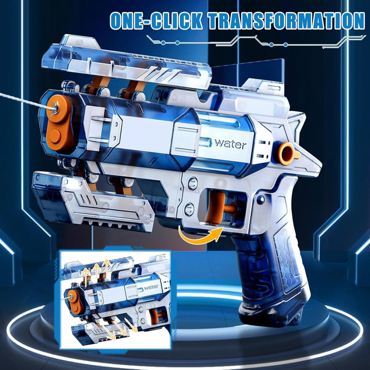 Pistol Manual cu Apa, Flippy, Jucarie Pistol cu Apa Sigur Pentru Copii, Design Nou S-Shooter Atractiv, 23 x 14.5 cm, Albastru Transparent [3]