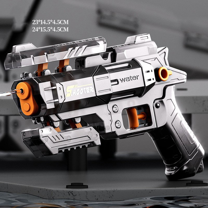 Pistol Manual cu Apa, Flippy, Jucarie Pistol cu Apa Sigur Pentru Copii, Design Nou S-Shooter Atractiv, 23 x 14.5 cm, Negru Transparent [2]