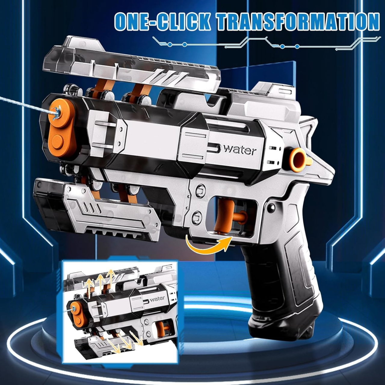 Pistol Manual cu Apa, Flippy, Jucarie Pistol cu Apa Sigur Pentru Copii, Design Nou S-Shooter Atractiv, 23 x 14.5 cm, Negru Transparent [5]